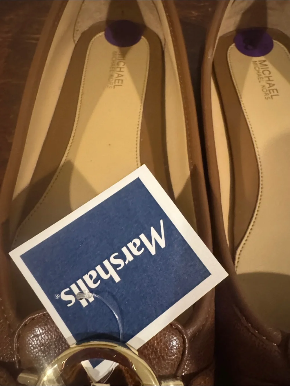 MICHAEL Michael Kors Chestnut Brown Leather MK Logo Ballet Flats